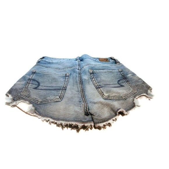 American Eagle Vintage Hi Rise Festival Destroyed Denim Blue Jean Shorts size 0 - Picture 2 of 4